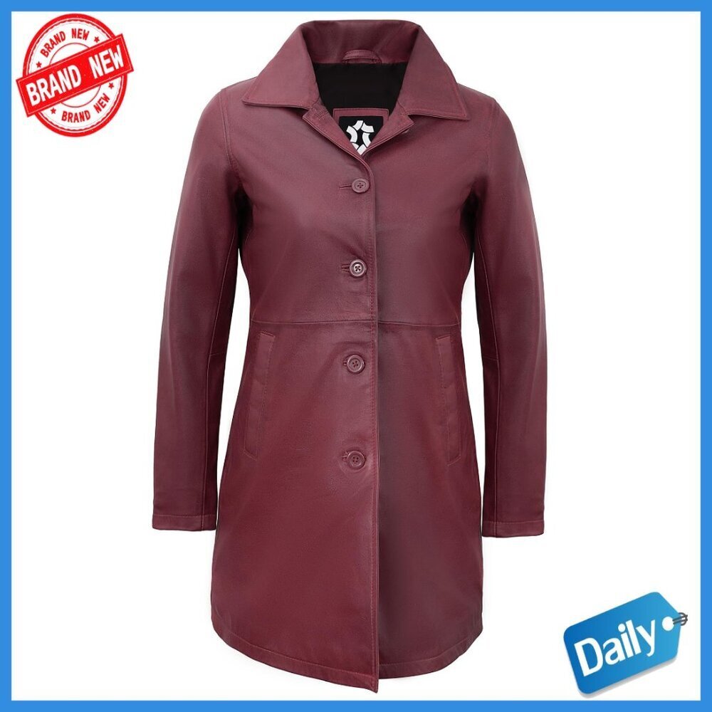 Real Lambskin Leather Car Coat Long Jacket Women's Regular Fit
